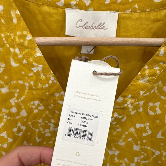 CLEOBELLA NWT Zia Organic CottonRuffle Tie Waist Mini Dress in Mustard // L - Picture 7 of 15